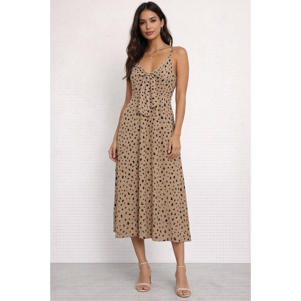 Lush Women Leopard Tie Front Midi Dress Size Medium